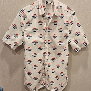 Divided White Pepsi Logo Men's Casual Button Down Shirt